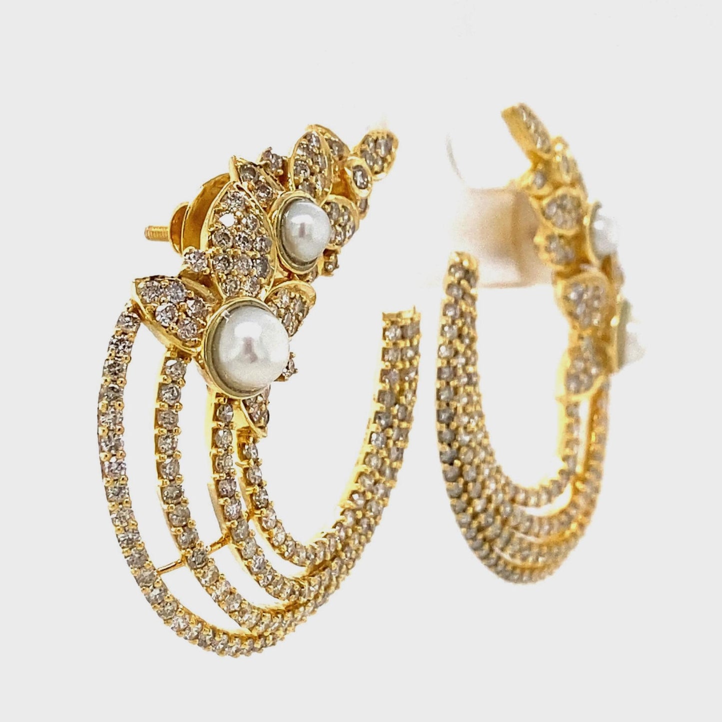 Leaves Stud Pearl Diamond Earrings
