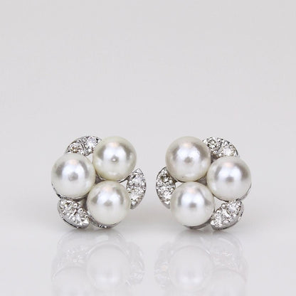 Pearl Stud Diamond Earrings In 14kt Solid Gold