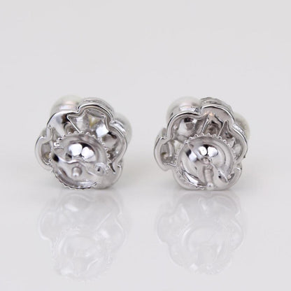 Pearl Stud Diamond Earrings In 14kt Solid Gold