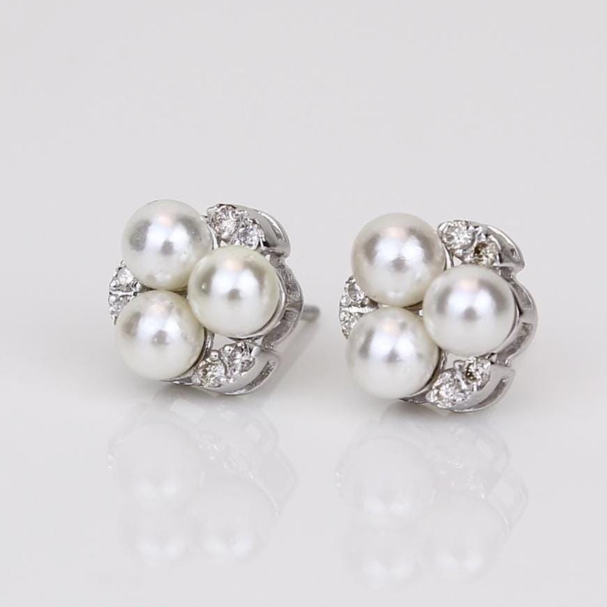 Pearl Stud Diamond Earrings In 14kt Solid Gold