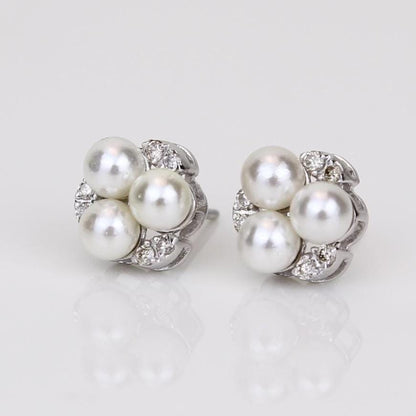 Pearl Stud Diamond Earrings In 14kt Solid Gold
