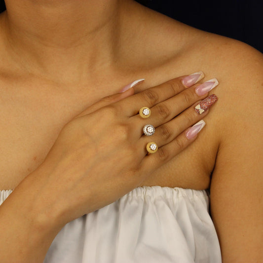 Cluster Natural Diamond Open Cuff Ring
