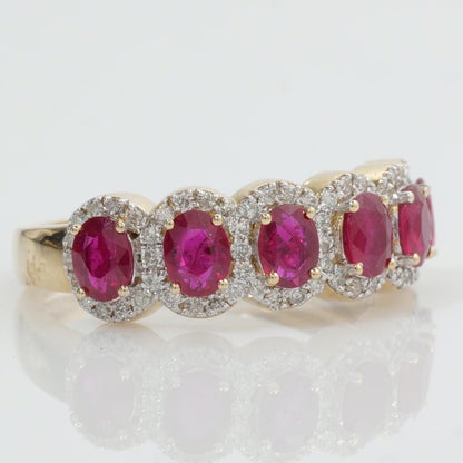 Oval Ruby Halo Natural Diamond Promise Ring