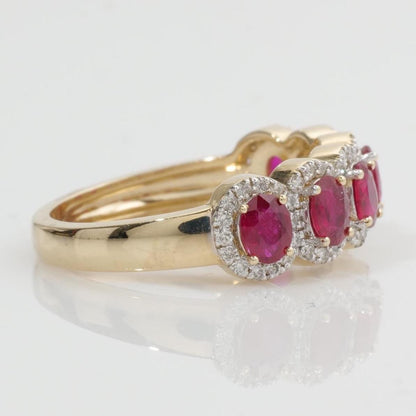 Oval Ruby Halo Natural Diamond Promise Ring