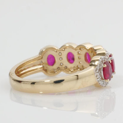 Oval Ruby Halo Natural Diamond Promise Ring