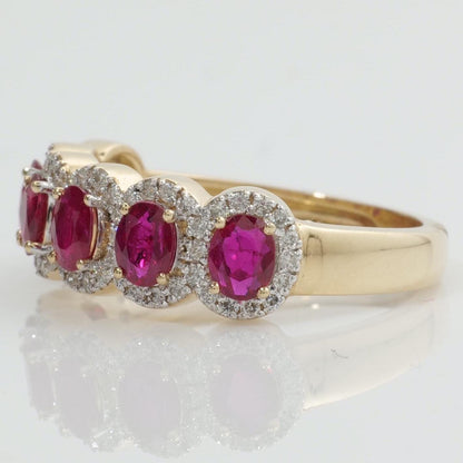 Oval Ruby Halo Natural Diamond Promise Ring