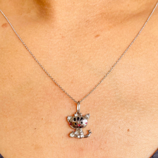 Cat Diamond Charm Pendant