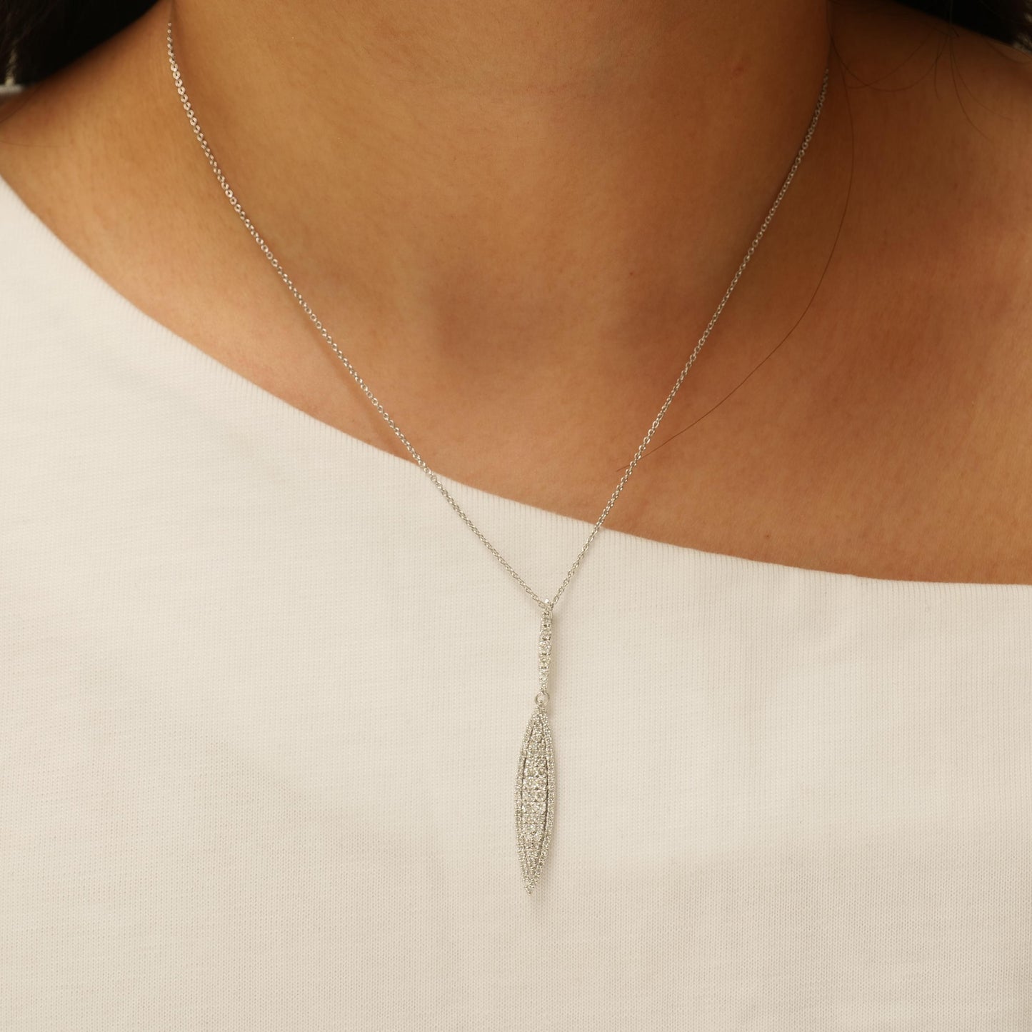 Leaf Natural Diamond Halo Drop Pendant