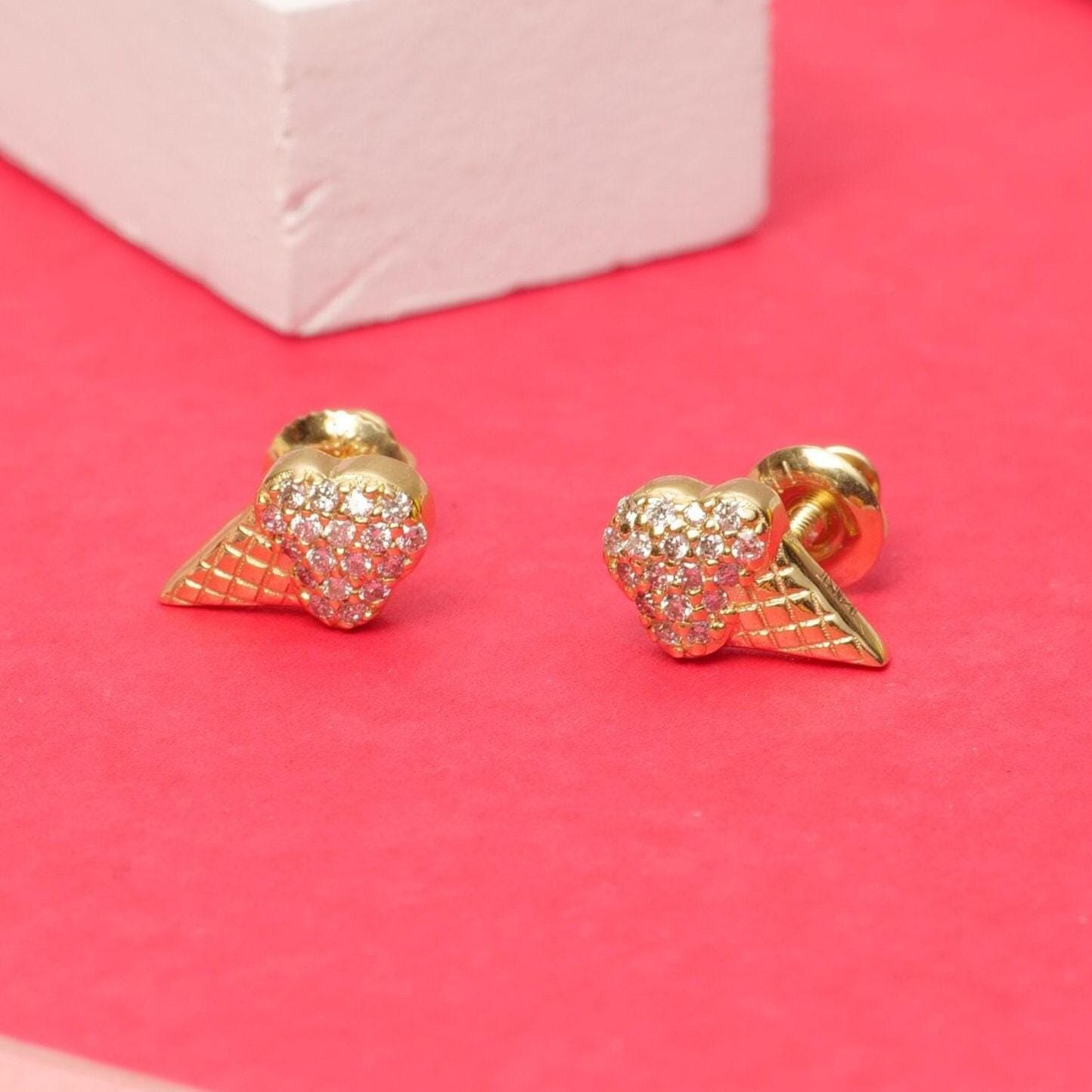 Kids Ice Cream Cone Diamond Stud Earrings
