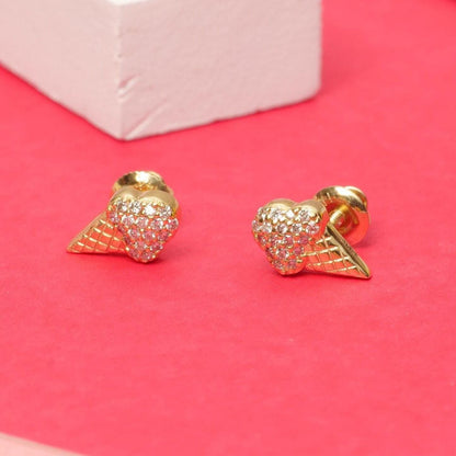 Kids Ice Cream Cone Diamond Stud Earrings