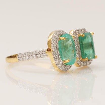 Emerald Gemstone Halo Diamond Ring