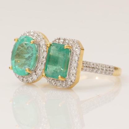 Emerald Gemstone Halo Diamond Ring