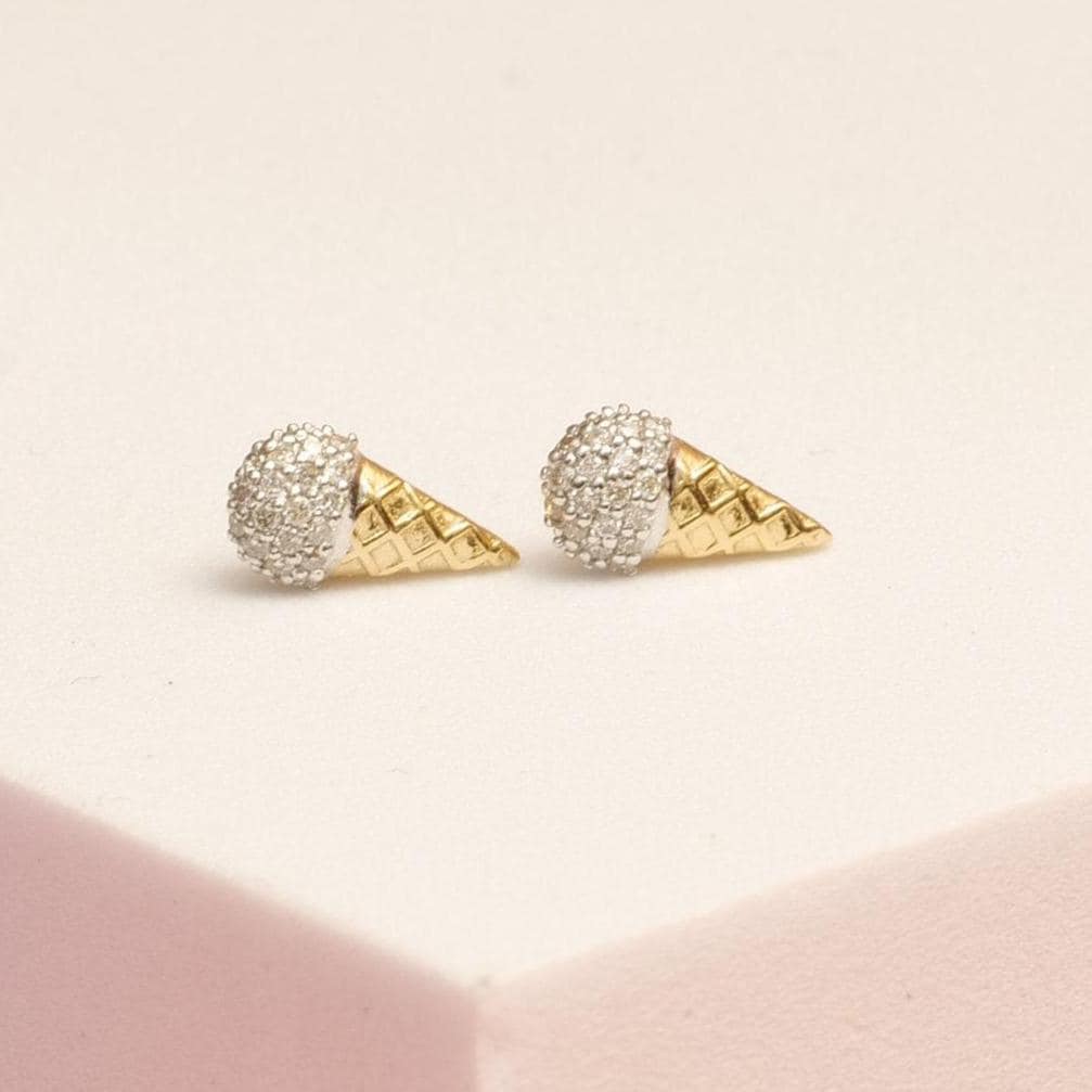 Kids Cone Ice Cream Diamond Stud Earrings