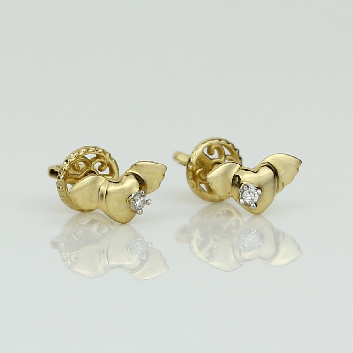 Kids Winged Heart Diamond Stud Earrings
