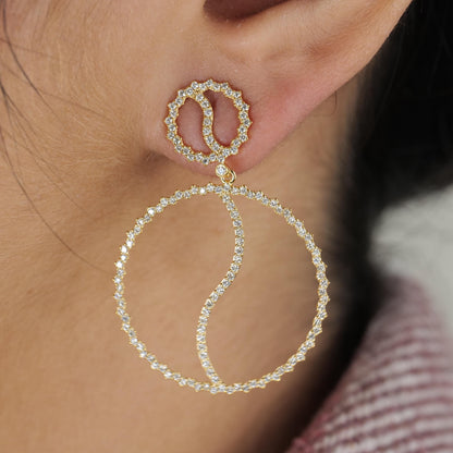 Circle Diamond Dangle Drop Earrings