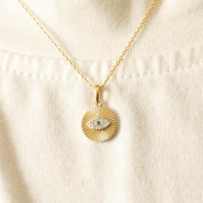 Evil Eye Medallion Diamond Pendant Necklace