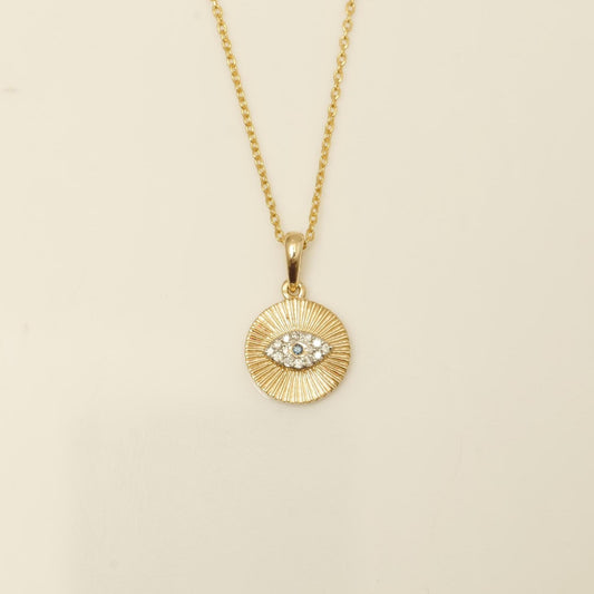 Evil Eye Medallion Diamond Pendant Necklace