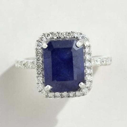 Blue Sapphire Halo Diamond Ring