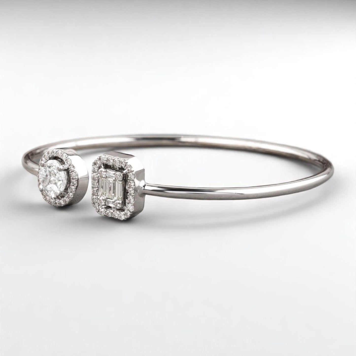 Open Halo Natural Diamond Open Cuff Minimalistic Bracelet