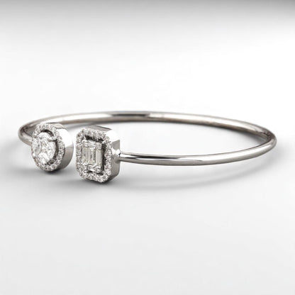 Open Halo Natural Diamond Open Cuff Minimalistic Bracelet