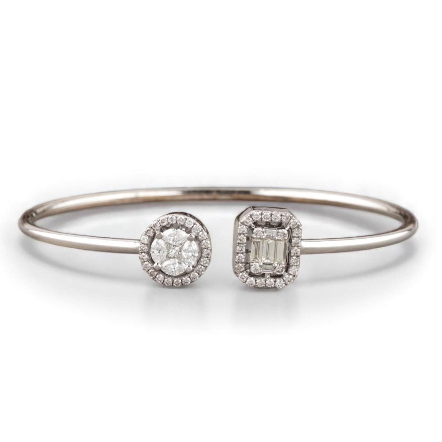 Open Halo Natural Diamond Open Cuff Minimalistic Bracelet