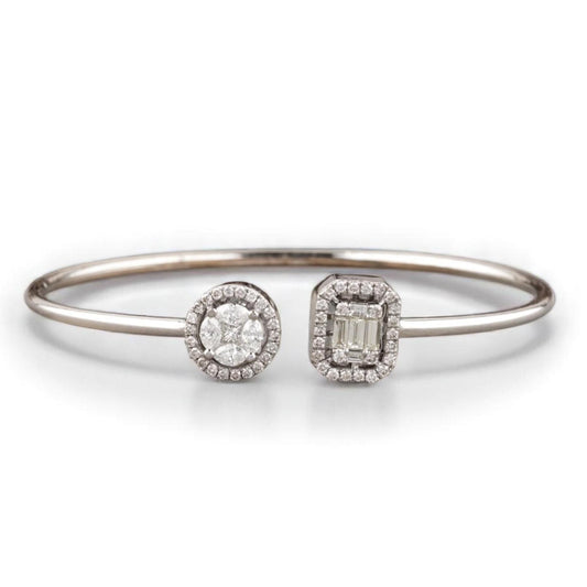 Open Halo Natural Diamond Open Cuff Minimalistic Bracelet