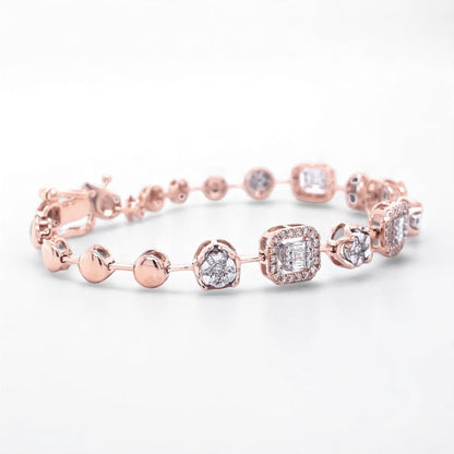Geometric Halo Natural Diamond Stackable Tennis Bracelet