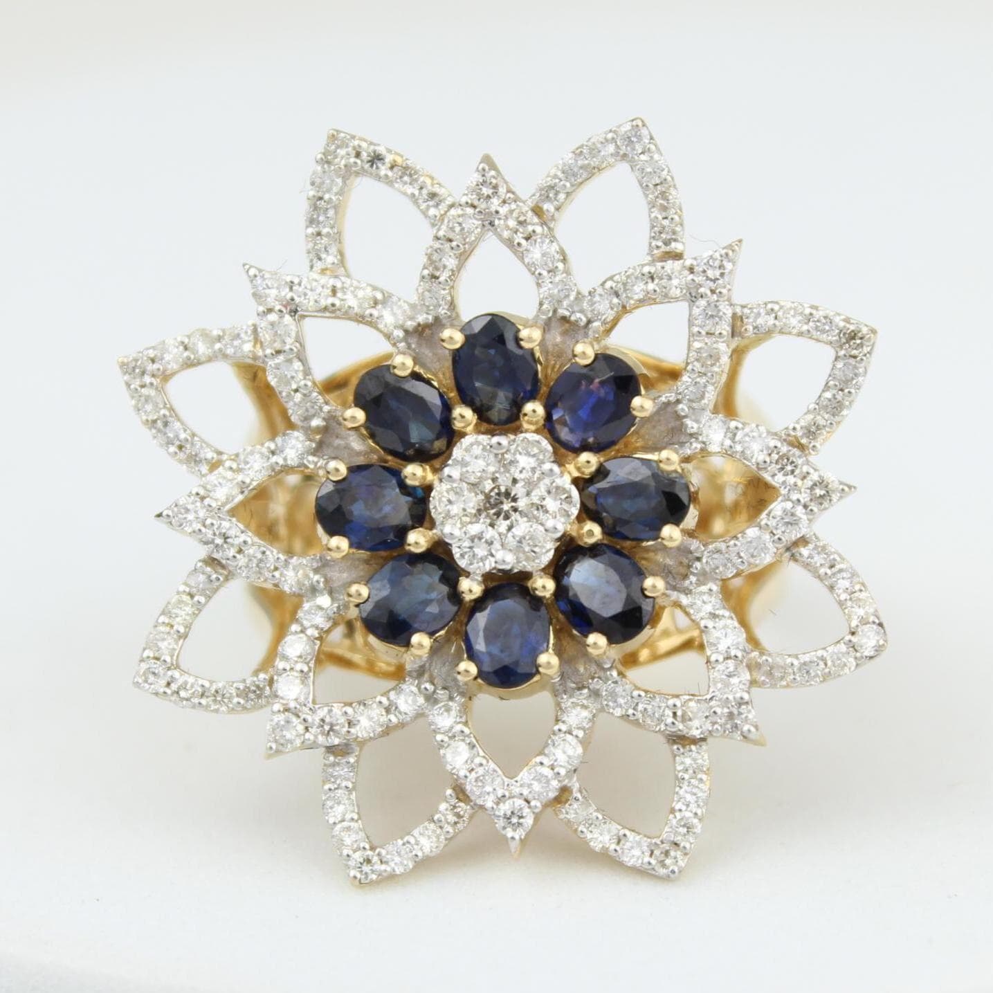 Flower Natural Diamond & Blue Sapphire Ring