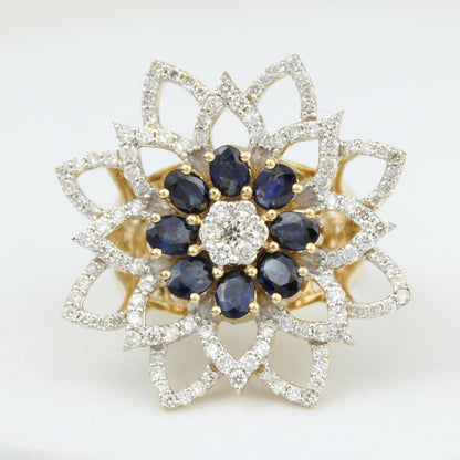 Flower Natural Diamond & Blue Sapphire Ring