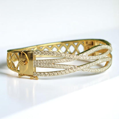 Wavy Criss Cross Natural Diamond Bangle Bracelet