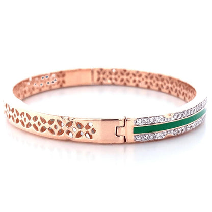 Green Enamel Natural Diamond Bangle Bracelet