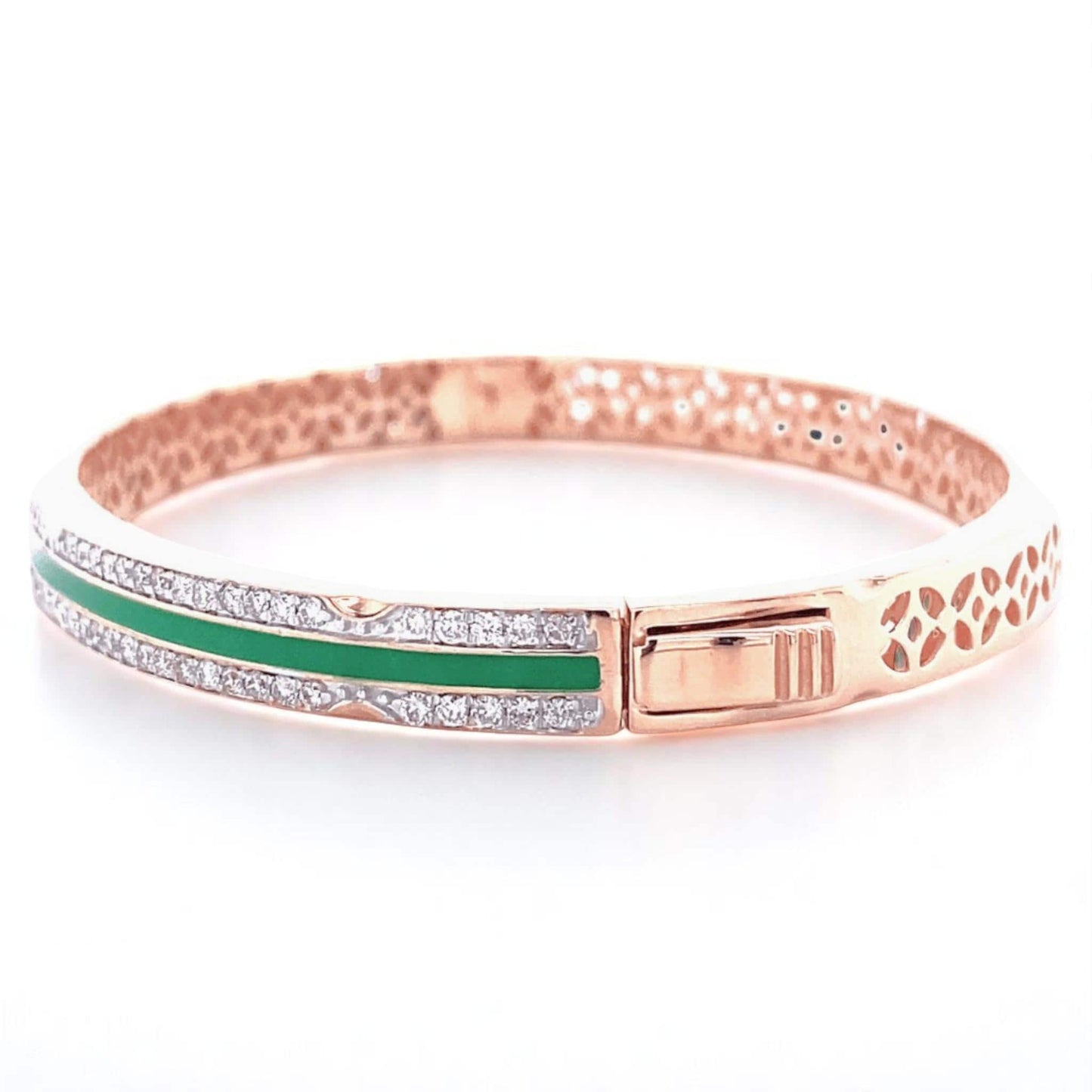 Green Enamel Natural Diamond Bangle Bracelet