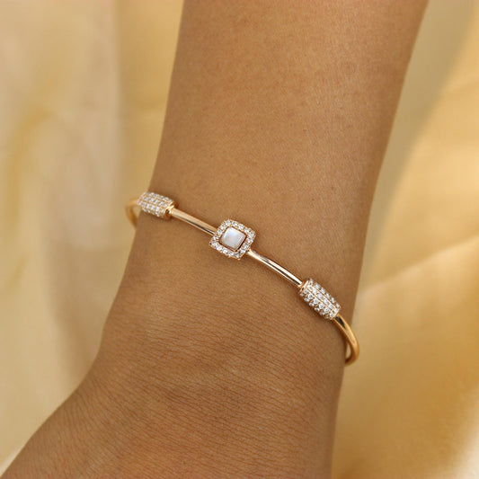 Geometric Natural Diamond Open Cuff Bracelet