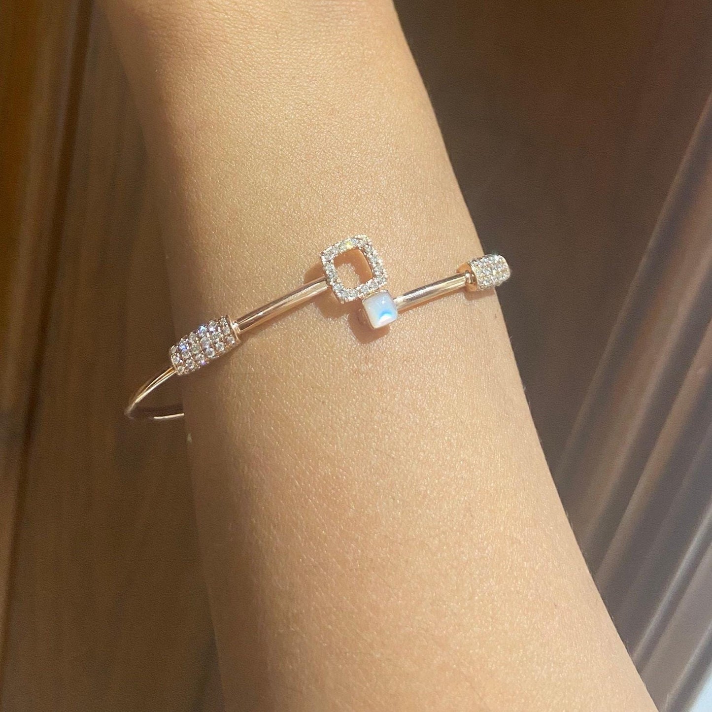 Geometric Natural Diamond Open Cuff Bracelet