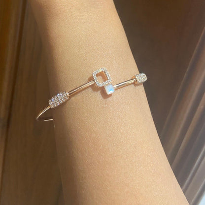 Geometric Natural Diamond Open Cuff Bracelet