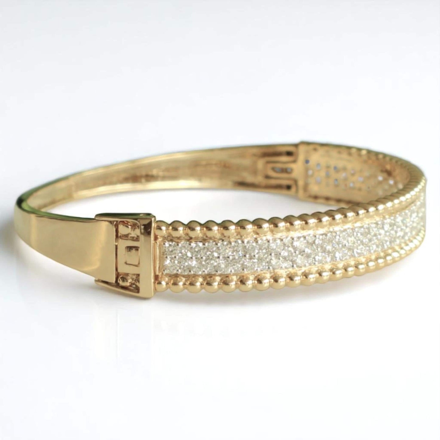 Gold Beaded Natural Diamond Broad Bracelet