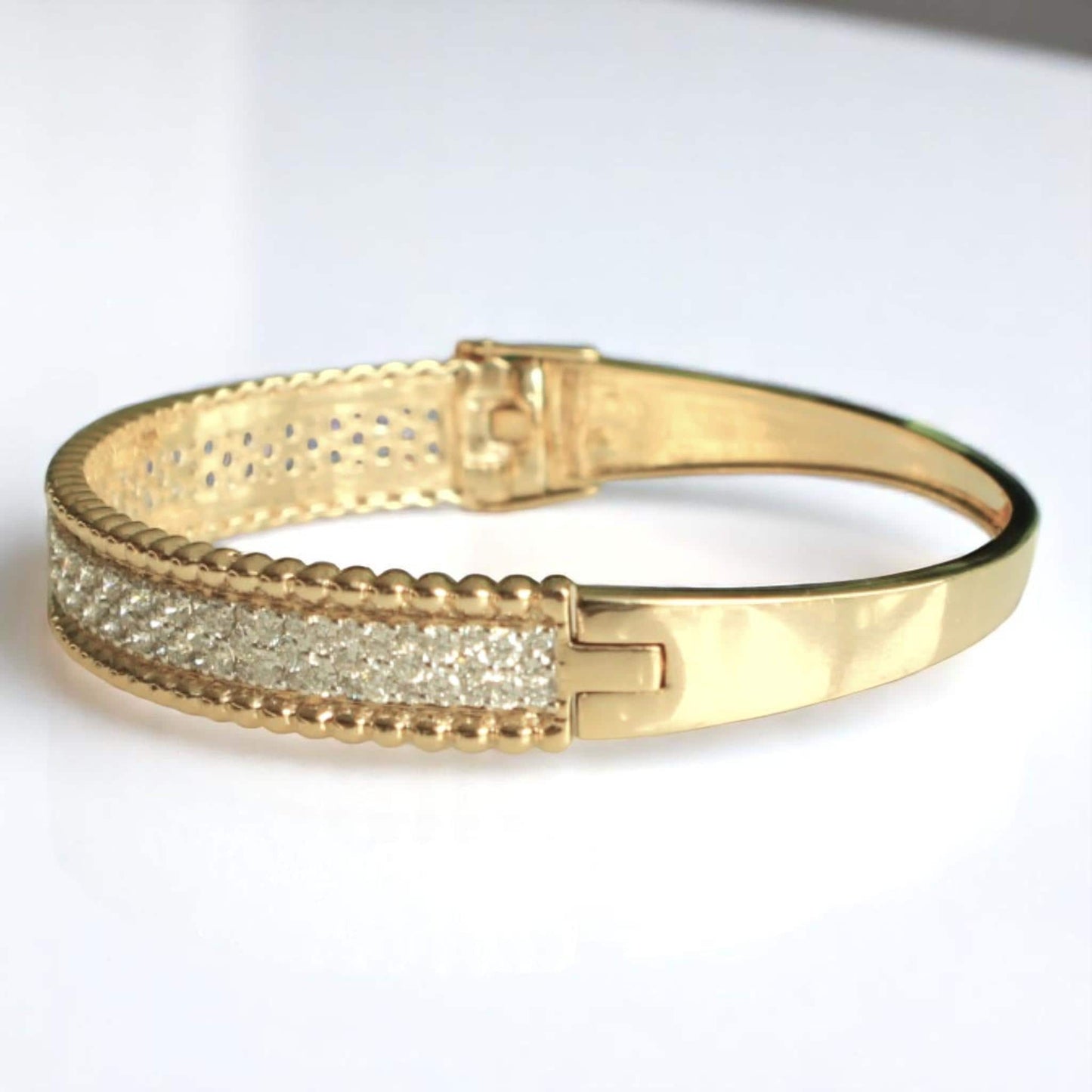 Gold Beaded Natural Diamond Broad Bracelet