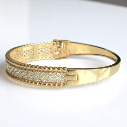 Gold Beaded Natural Diamond Broad Bracelet