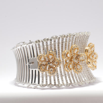 Floral Natural Diamond Cuff Bridal Bracelet