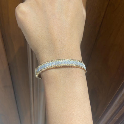 Gold Beaded Natural Diamond Broad Bracelet