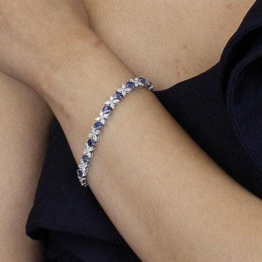 Floral Natural Diamond Blue Sapphire Tennis Bracelet