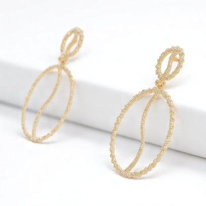 Circle Diamond Dangle Drop Earrings