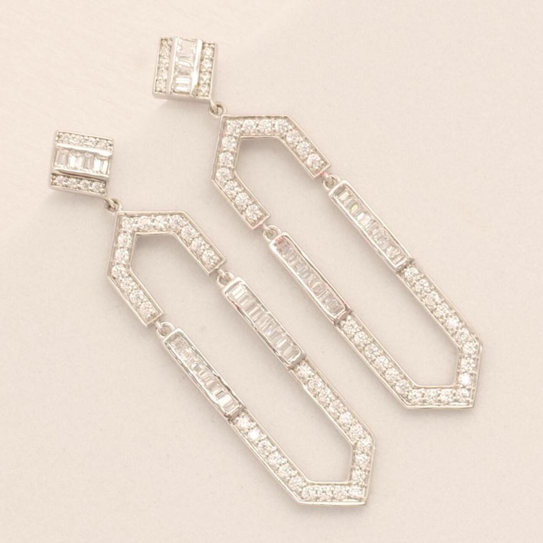 Hexagonal Dangle Diamond Earrings