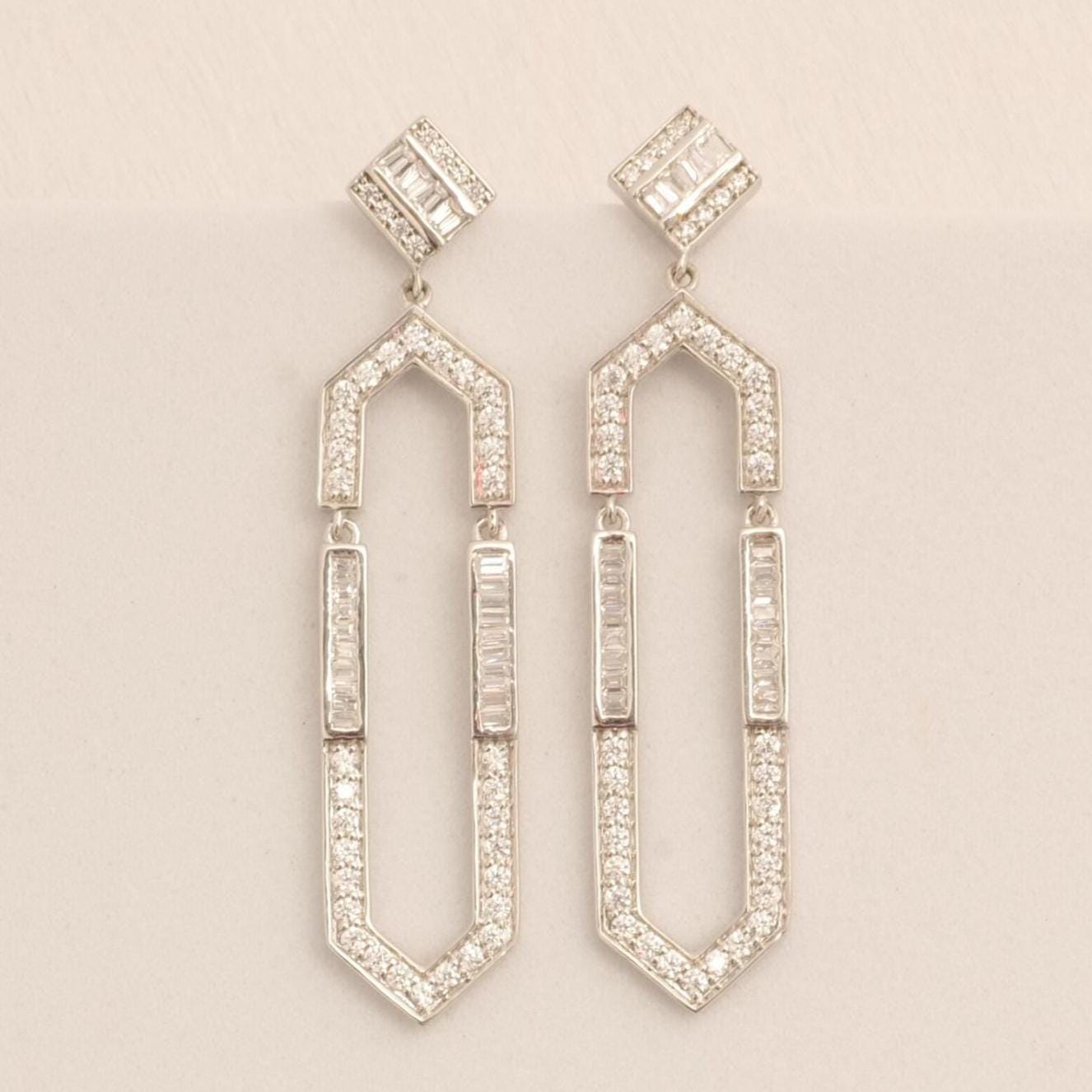 Hexagonal Dangle Diamond Earrings