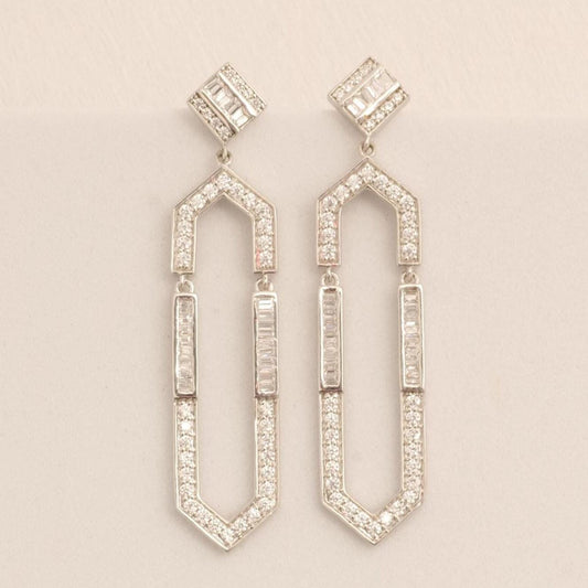 Hexagonal Dangle Diamond Earrings