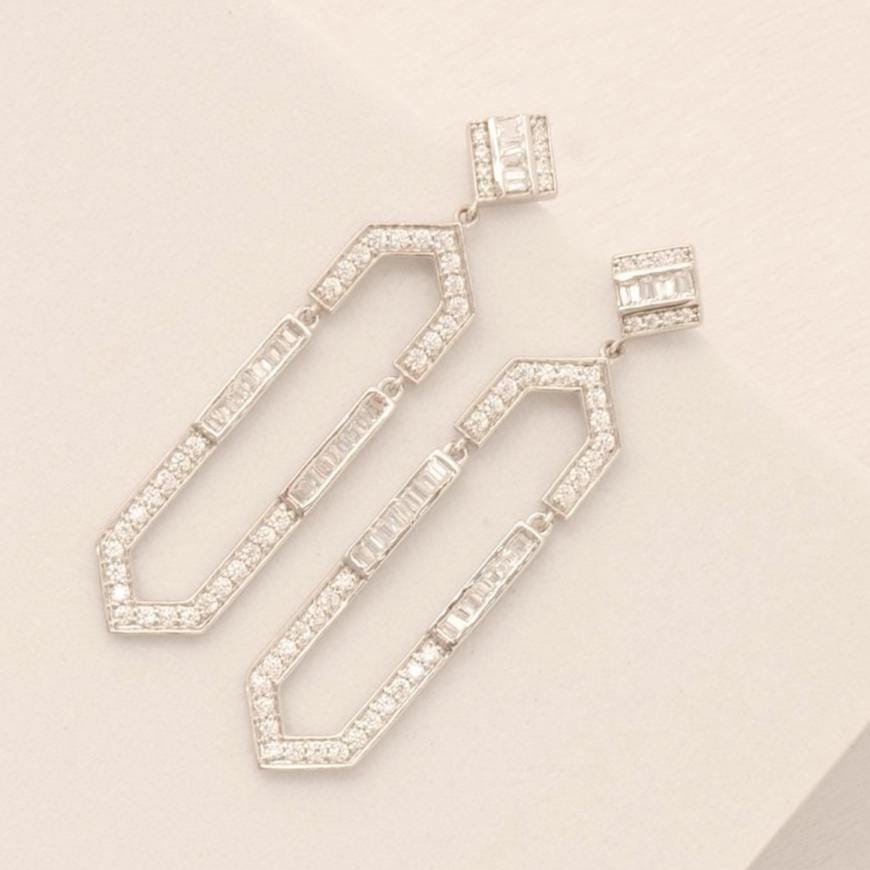 Hexagonal Dangle Diamond Earrings