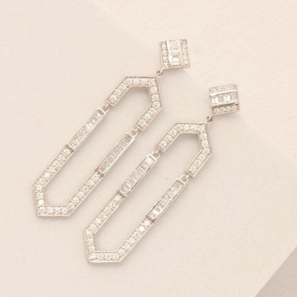 Hexagonal Dangle Diamond Earrings
