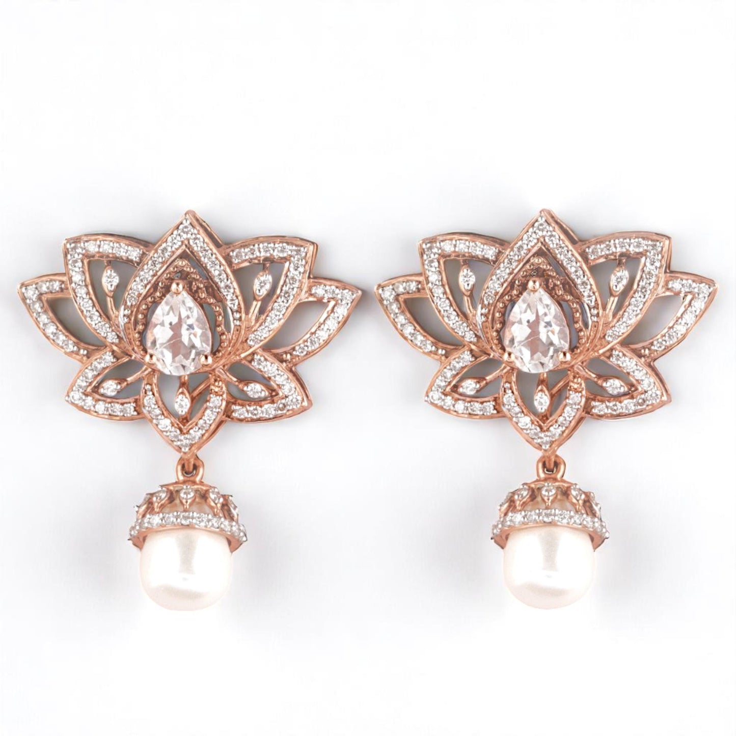 Lotus Pearl Drop Earrings