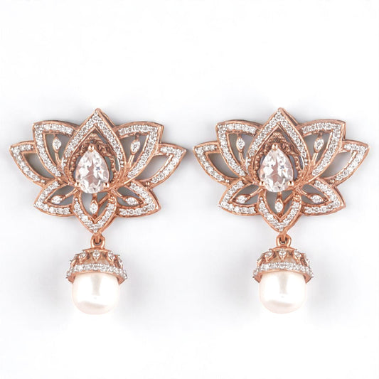 Lotus Pearl Drop Earrings