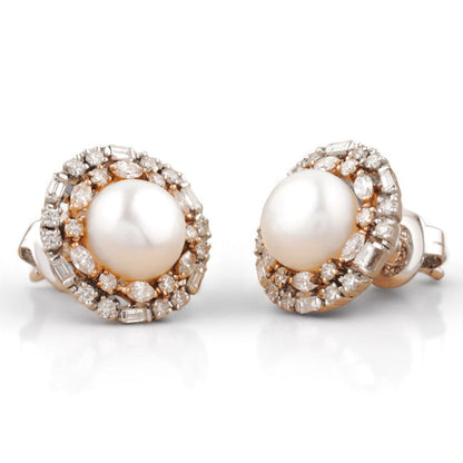 Pearl Diamond Halo Studs